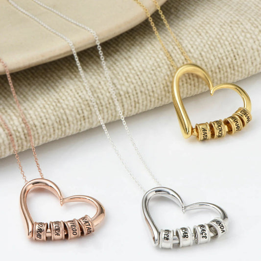 18K gold-plated heart pendant necklace with engravable beads