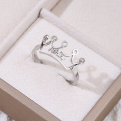 YSHomy Personalized 18K Gold-Plated Name Crown Ring - Size Adjustable