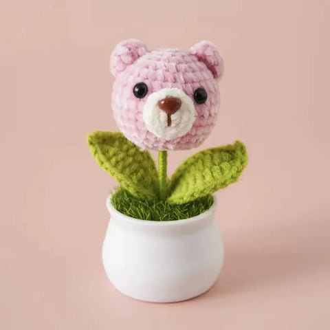 YSHomy Crochet Animal Head Potted Plant with White Pot for Desktop Decoration