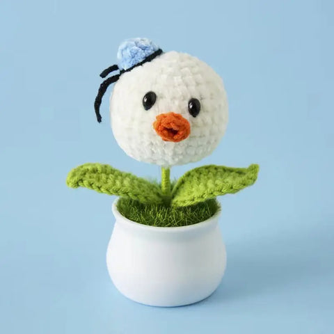 YSHomy Crochet Animal Head Potted Plant with White Pot for Desktop Decoration