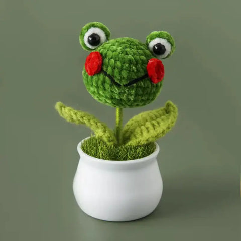 YSHomy Crochet Animal Head Potted Plant with White Pot for Desktop Decoration