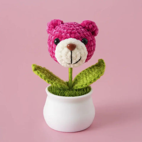 YSHomy Crochet Animal Head Potted Plant with White Pot for Desktop Decoration