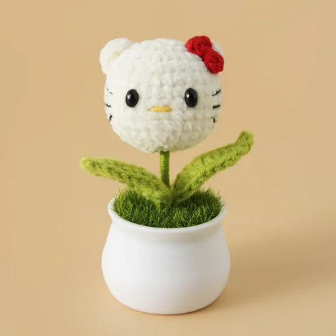 YSHomy Crochet Animal Head Potted Plant with White Pot for Desktop Decoration
