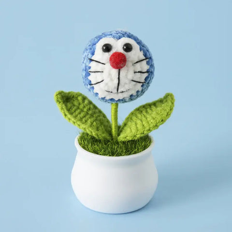 YSHomy Crochet Animal Head Potted Plant with White Pot for Desktop Decoration