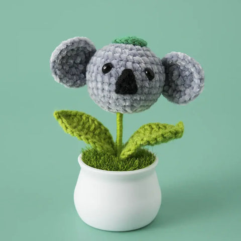 YSHomy Crochet Animal Head Potted Plant with White Pot for Desktop Decoration