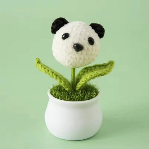YSHomy Crochet Animal Head Potted Plant with White Pot for Desktop Decoration