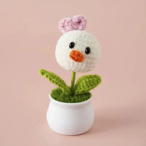 YSHomy Crochet Animal Head Potted Plant with White Pot for Desktop Decoration