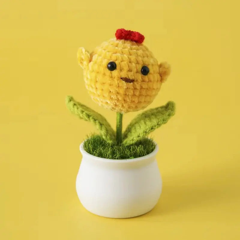 YSHomy Crochet Animal Head Potted Plant with White Pot for Desktop Decoration