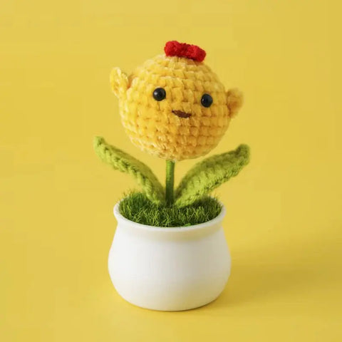 YSHomy Crochet Animal Head Potted Plant with White Pot for Desktop Decoration