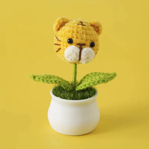YSHomy Crochet Animal Head Potted Plant with White Pot for Desktop Decoration