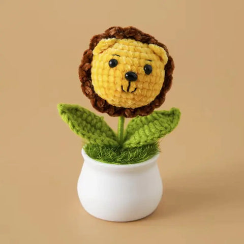 YSHomy Crochet Animal Head Potted Plant with White Pot for Desktop Decoration