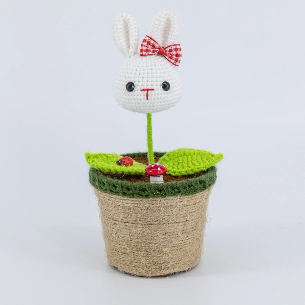 Planta en maceta de conejo de ganchillo, Planta en maceta con flor de mesa, Linda planta en maceta de conejito, Decoración de escritorio, Regalo del día de San Valentín, Regalo para ella