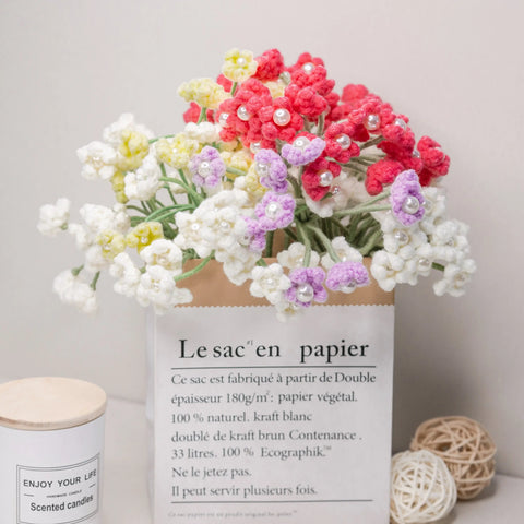 Aliento de bebé de ganchillo, flores de ganchillo, conjunto de 3, ramo de flores hecho a mano, regalo de flores, flor de punto, flor rosa rubor, regalo del día de San Valentín