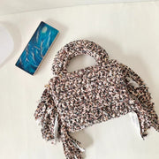 Leopard print crochet handbag with tassels on both sides