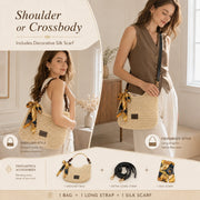 YSHomy Boho Crochet Straw Bag with Wooden Handle
