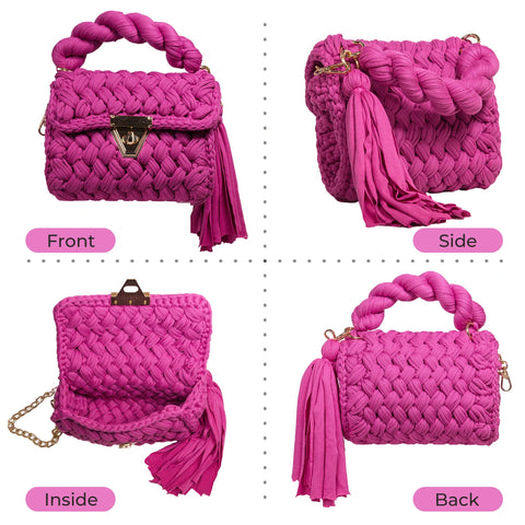 YSHomy Handmade Crochet Crossbody Handbag with Twist Handle