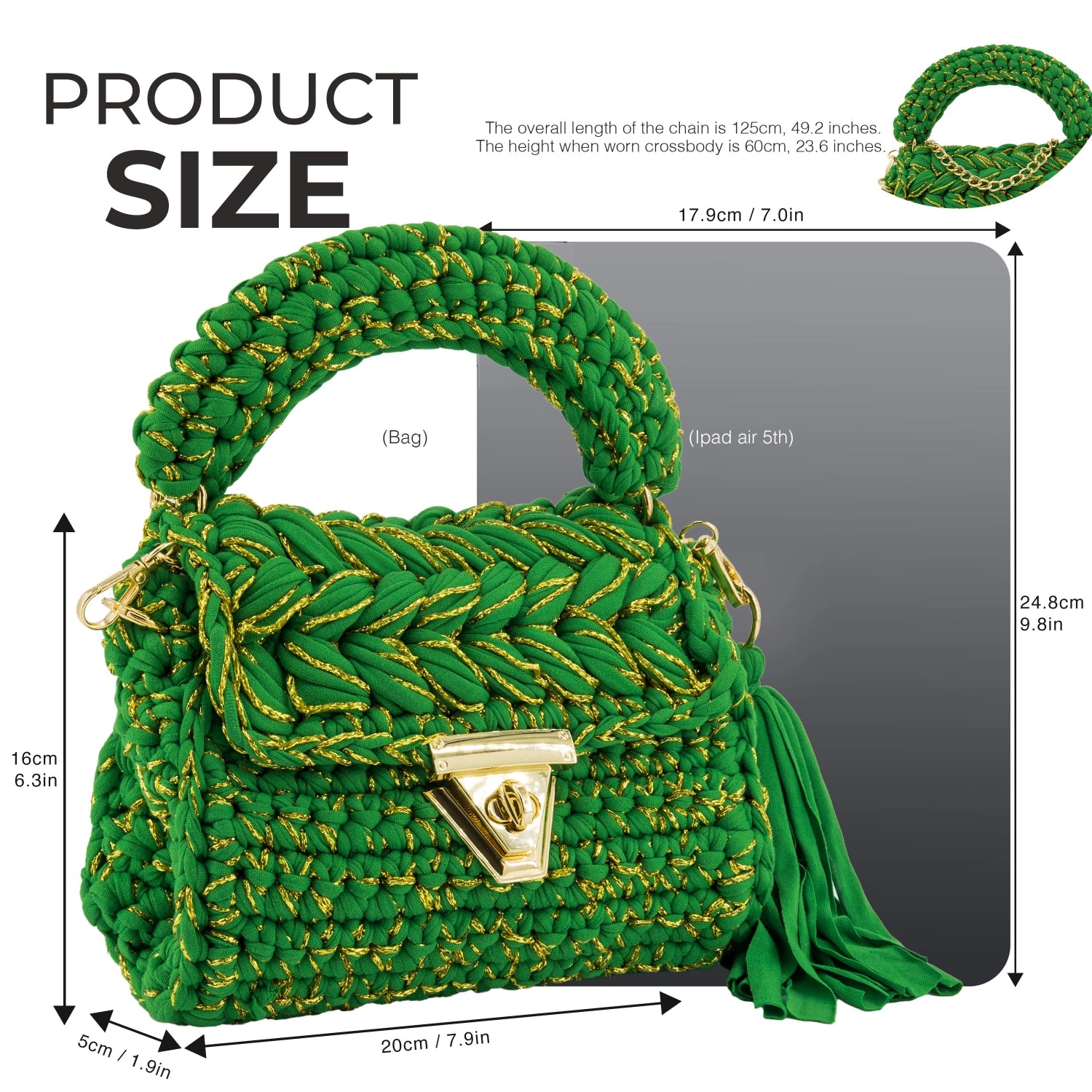 YSHomy Handmade Crochet Crossbody Handbag with Golden Thread
