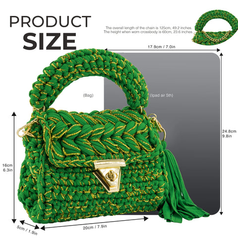 YSHomy Handmade Crochet Crossbody Handbag with Golden Thread