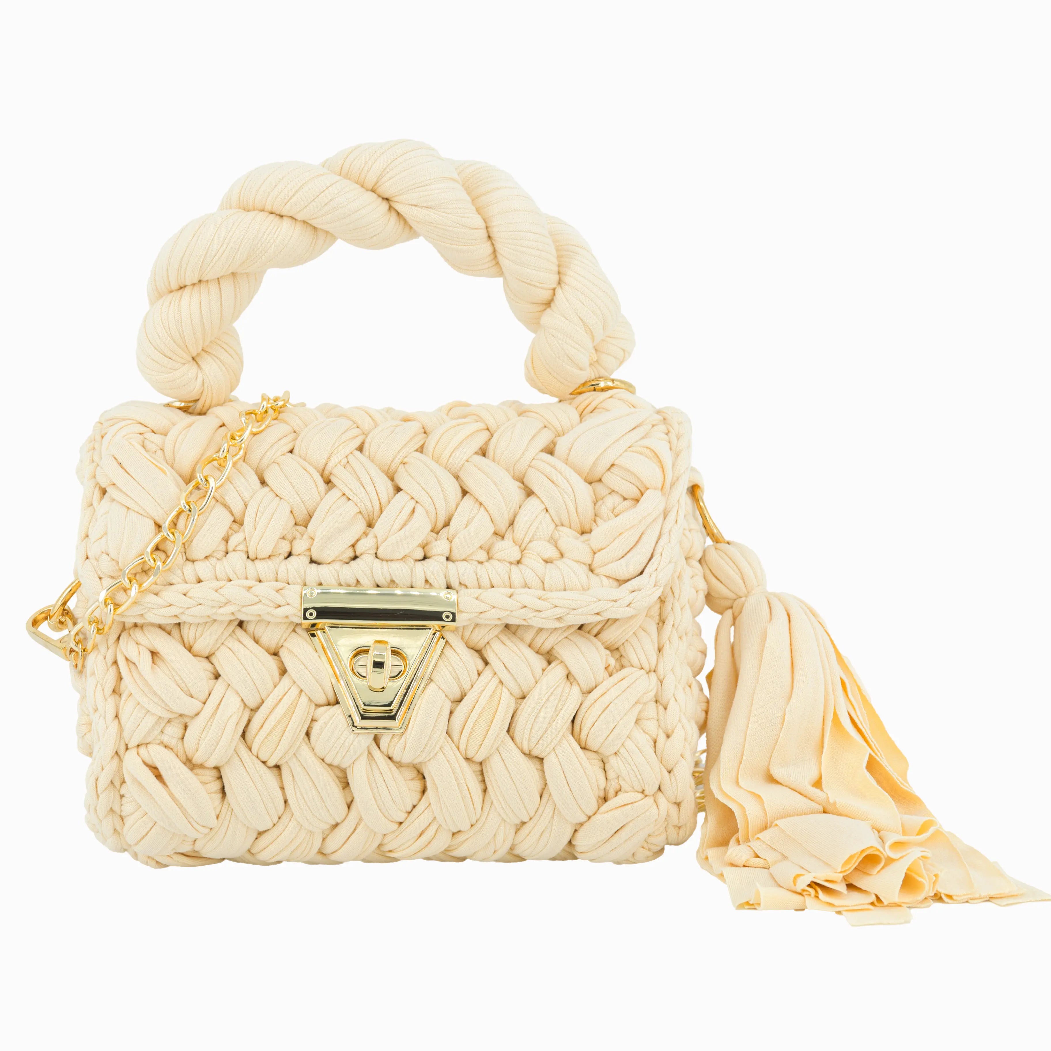YSHomy Handmade Crochet Crossbody Handbag with Twist Handle