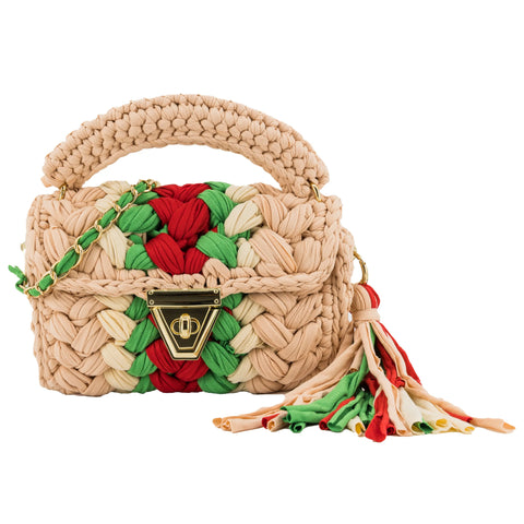 YSHomy Handmade Crochet Crossbody Handbag with Handle and Tassel