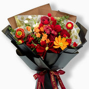 YSHomy Bouquet de 18 Fleurs en Crochet Rouge & Orange avec Emballage Noir