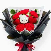 Bouquet au crochet YSHomy de HK et roses rouges avec emballage noir