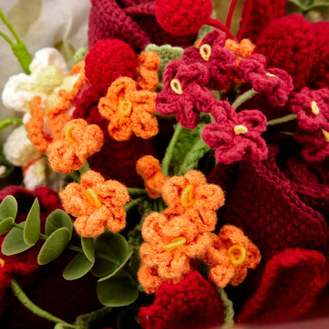 YSHomy Crochet Red & Orange Bouquet with 18 Flowers in Black Wrapping