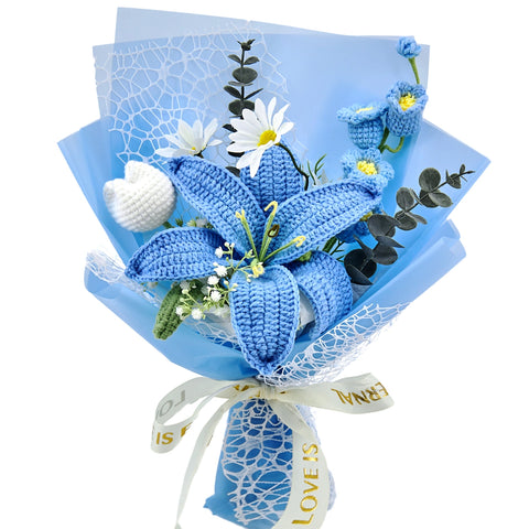 YSHomy Crochet Big Lily Flower Bouquet-Blue
