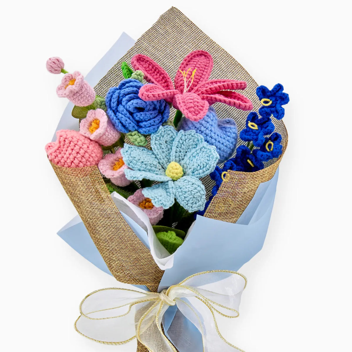 YSHomy Crochet Bouquet with Pink & Blue Flowers