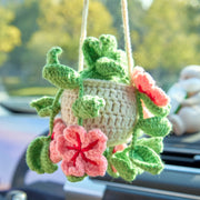 YSHomy Crochet Flowers & Leaves Car Hanging-Pink