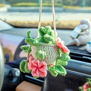 YSHomy Crochet Flowers & Leaves Car Hanging-Pink