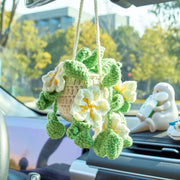 YSHomy Crochet Flowers & Leaves Car Hanging-White