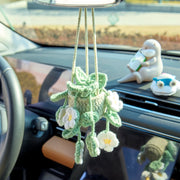 YSHomy Hollowed-Out Crochet Car Hanging-Dark Green