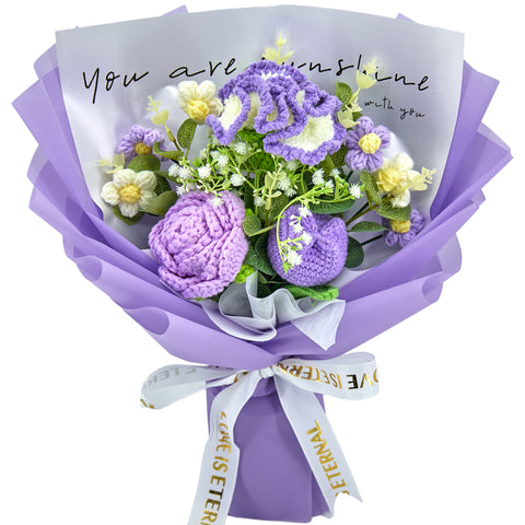 YSHomy Crochet Rose Carnation Tulip Bouquet