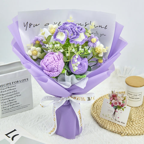 YSHomy Crochet Rose Carnation Tulip Bouquet