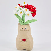 YSHomy 猫の花瓶付き かぎ針編みワスレナグサセット