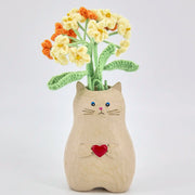YSHomy 猫の花瓶付き かぎ針編みワスレナグサセット