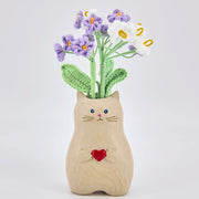 YSHomy 猫の花瓶付き かぎ針編みワスレナグサセット