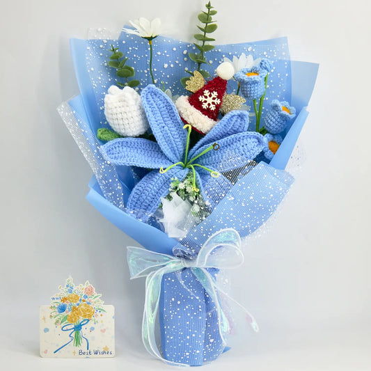 YSHomy Gehäkelter Großer-Lilien-Strauß – Blau