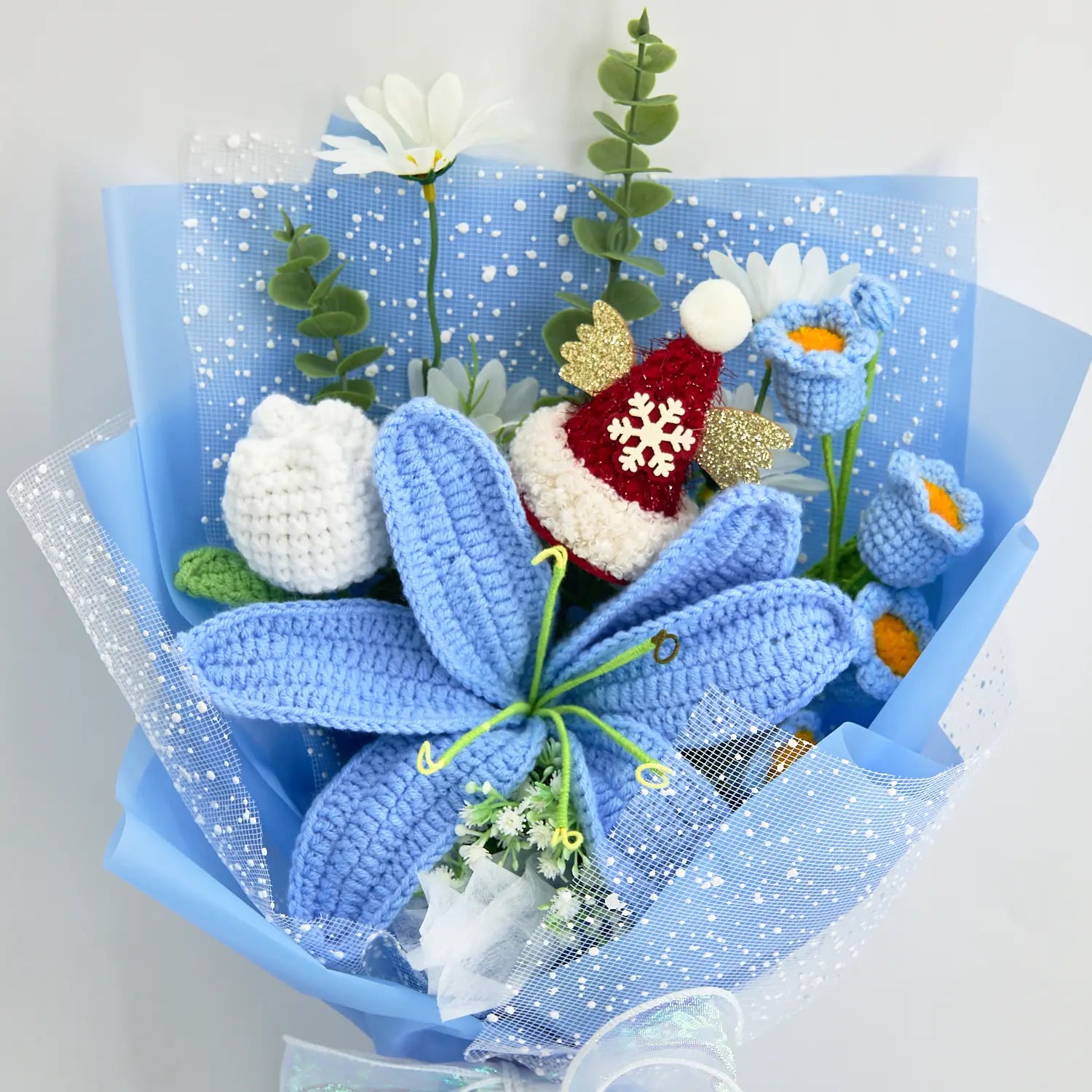 YSHomy Crochet Grand Bouquet de Fleurs Lys-Bleu