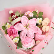 YSHomy Häkelstrauß mit rosa Lilie und Rosen