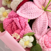 YSHomy Häkelstrauß mit rosa Lilie und Rosen