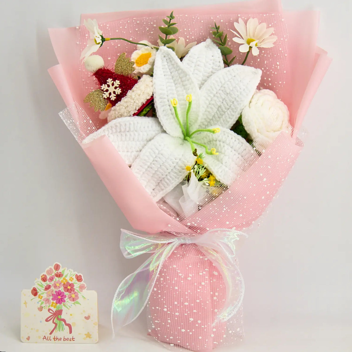 YSHomy Gehäkelter Große-Lilien-Strauß – Rosa