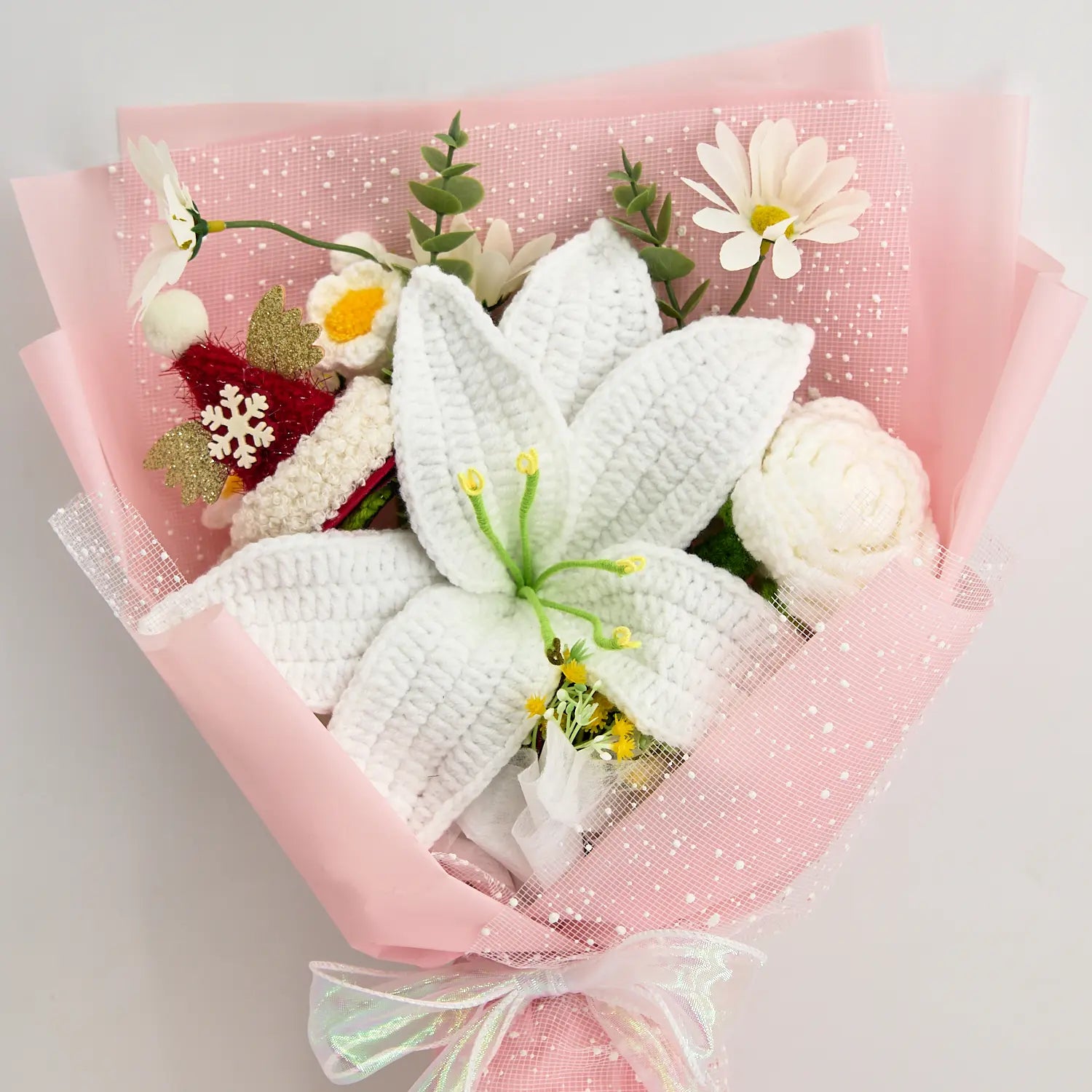 YSHomy Gehäkelter Große-Lilien-Strauß – Rosa