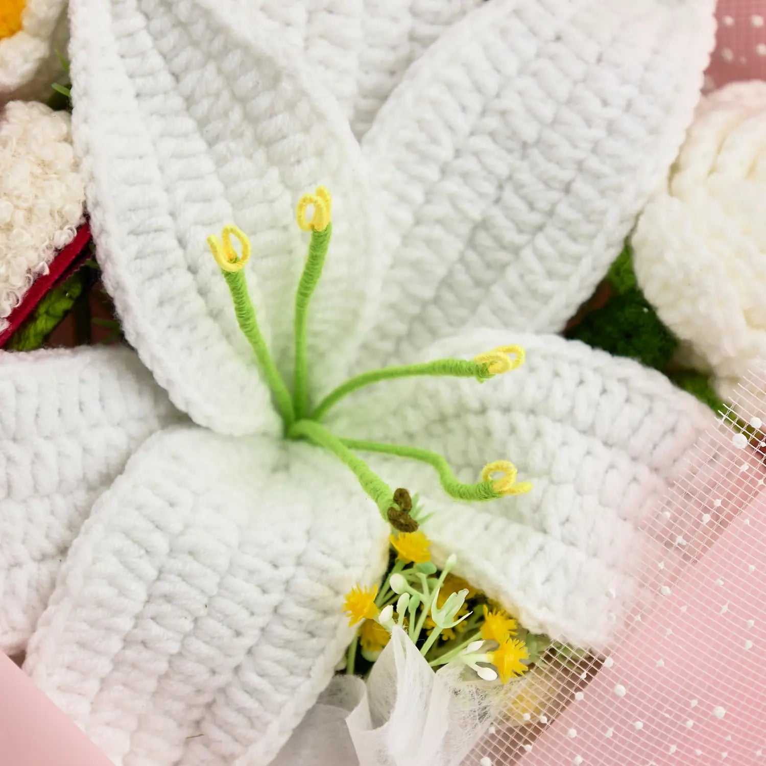 YSHomy Gehäkelter Große-Lilien-Strauß – Rosa