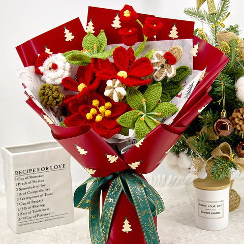 YSHomy Crochet Christmas Bouquet with Poinsettia