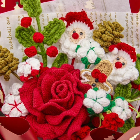 YSHomy Crochet Christmas Bouquet with Big Rose