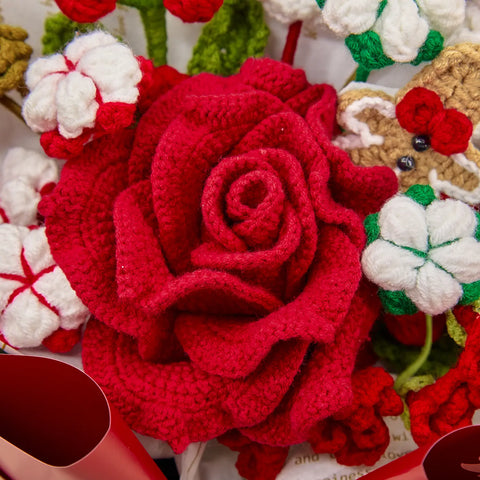 YSHomy Crochet Christmas Bouquet with Big Rose