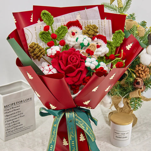 YSHomy Crochet Christmas Bouquet with Big Rose