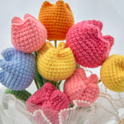 YSHomy Ramo de tulipanes de ganchillo coloridos con envoltorio transparente